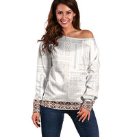 Samoa Siapo Brown Trimmed Off Shoulder Sweater Samoa White Sunday - Polynesian Pride