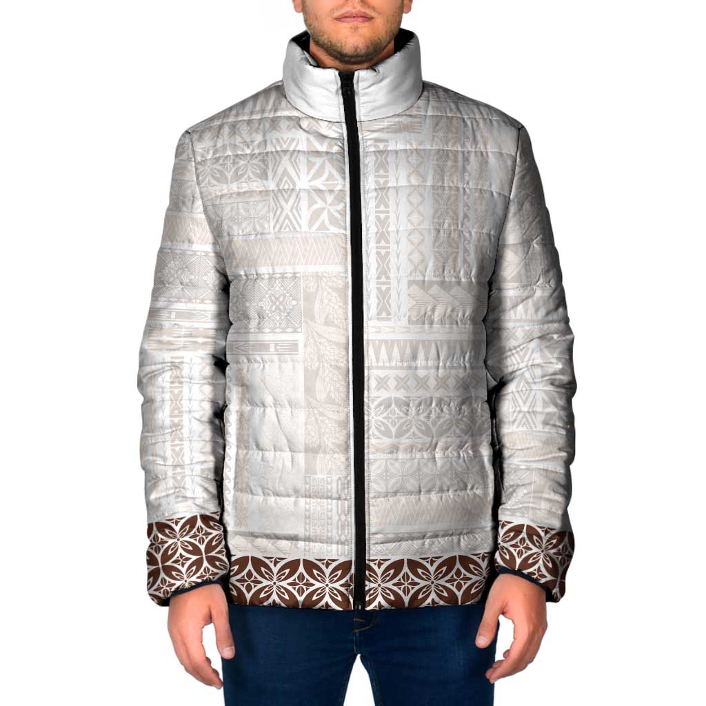 Samoa Siapo Brown Trimmed Padded Jacket Samoa White Sunday - Polynesian Pride