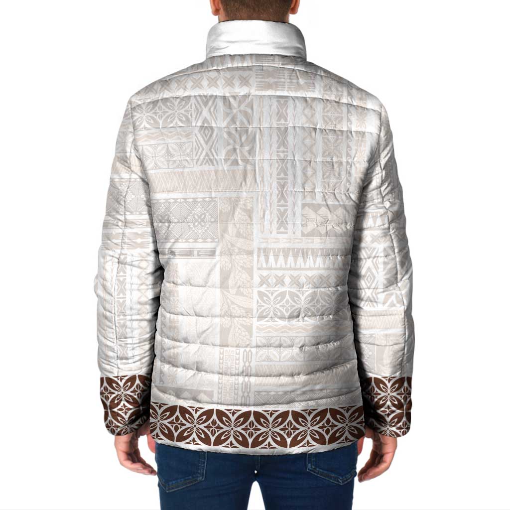 Samoa Siapo Brown Trimmed Padded Jacket Samoa White Sunday - Polynesian Pride