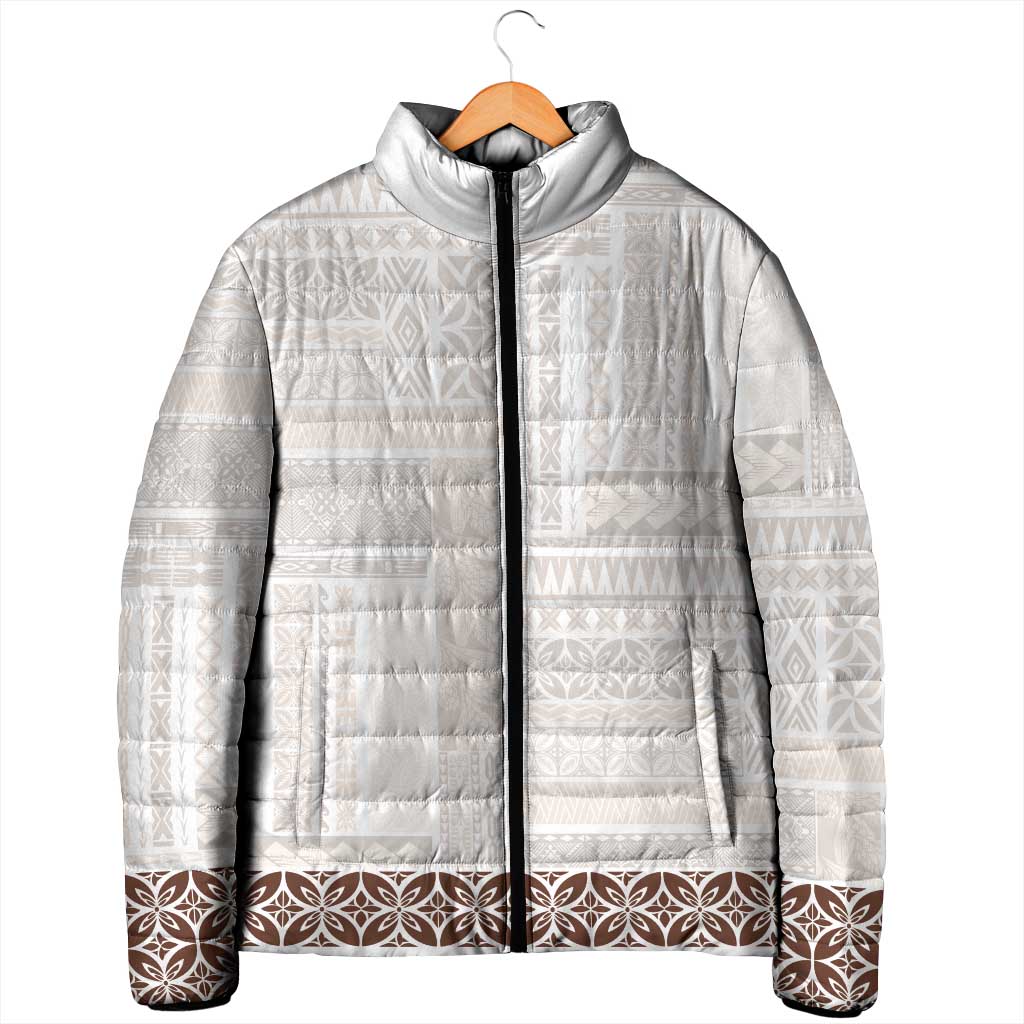 Samoa Siapo Brown Trimmed Padded Jacket Samoa White Sunday - Polynesian Pride