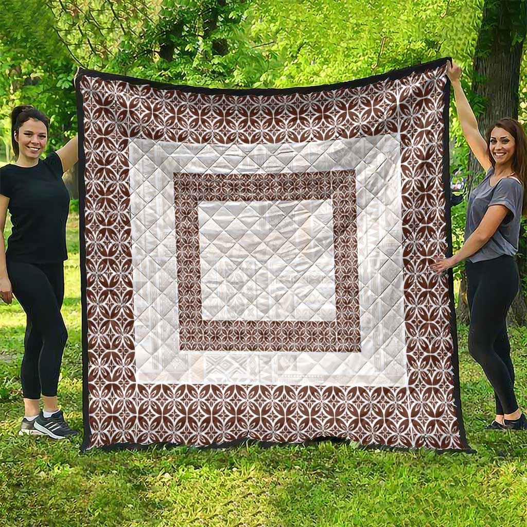 Samoa Siapo Brown Trimmed Quilt Samoa White Sunday - Polynesian Pride