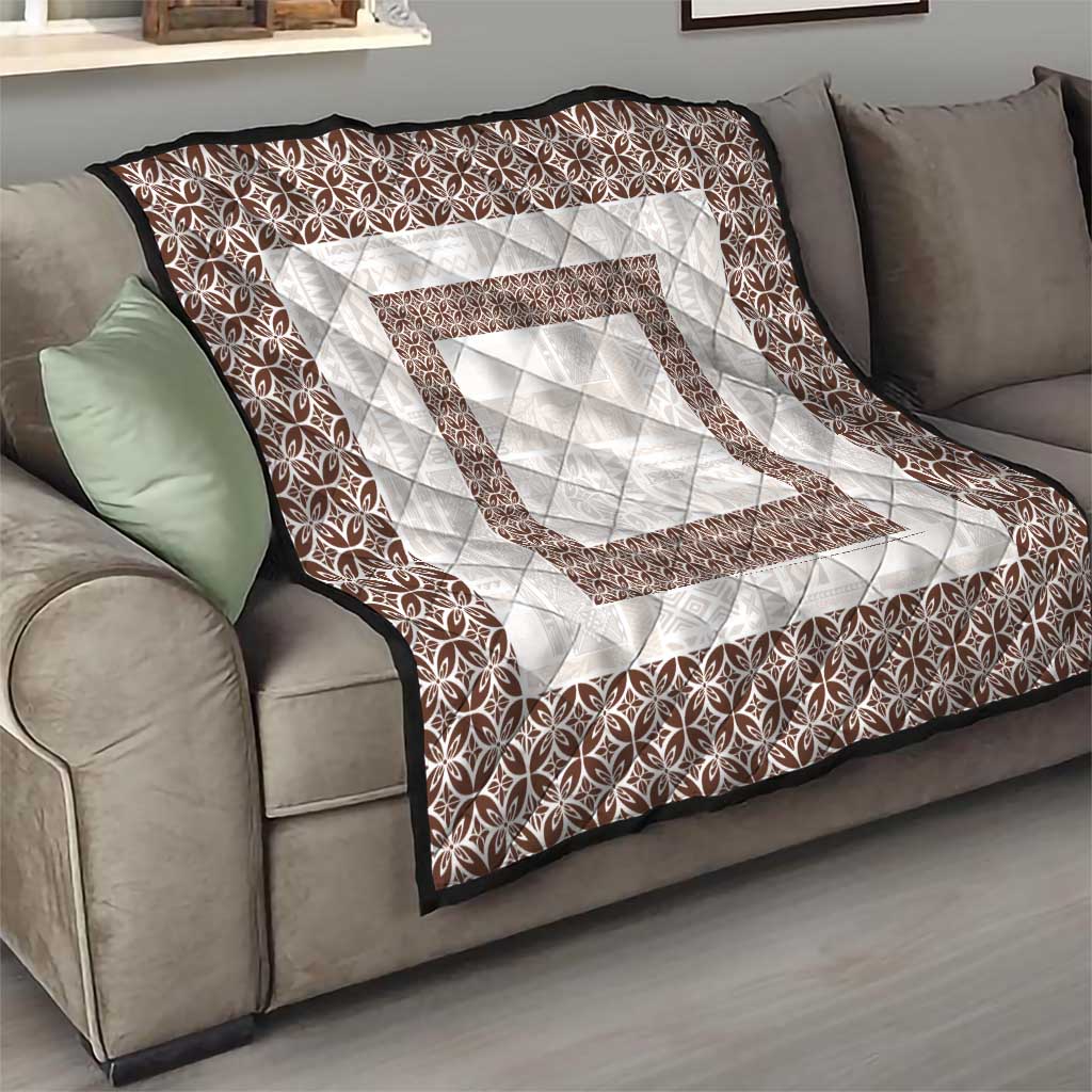 Samoa Siapo Brown Trimmed Quilt Samoa White Sunday - Polynesian Pride