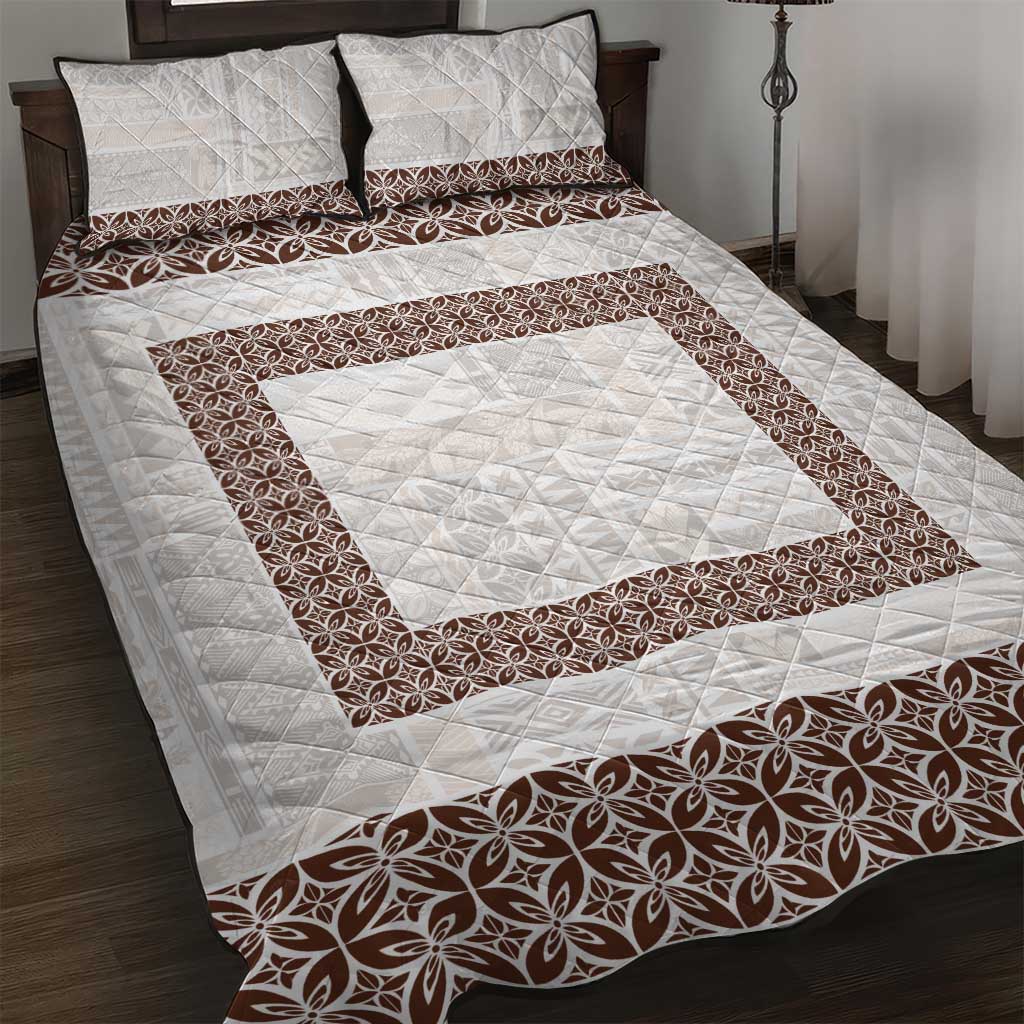 Samoa Siapo Brown Trimmed Quilt Bed Set Samoa White Sunday LT01 Brown - Polynesian Pride