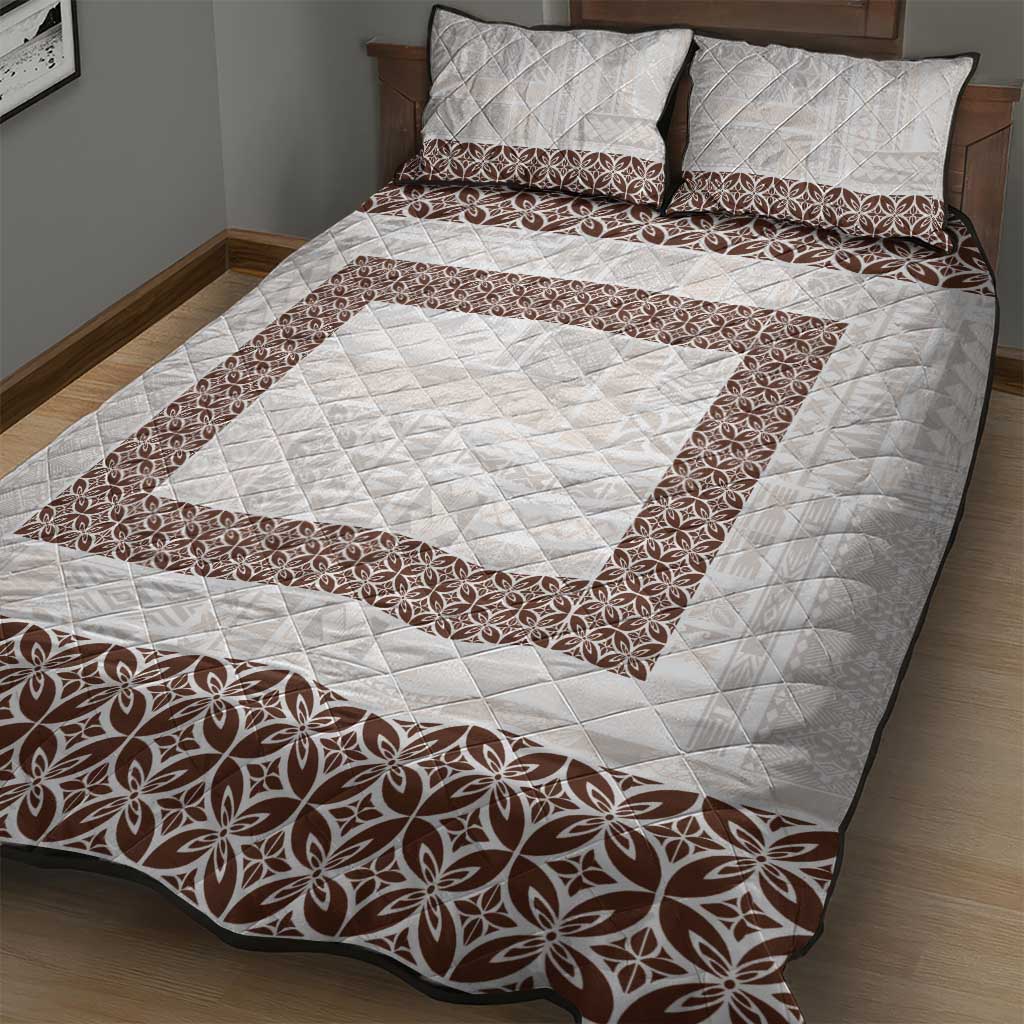 Samoa Siapo Brown Trimmed Quilt Bed Set Samoa White Sunday - Polynesian Pride