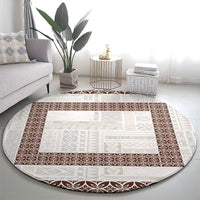 Samoa Siapo Brown Trimmed Round Carpet Samoa White Sunday - Polynesian Pride