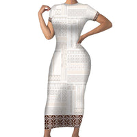 Samoa Siapo Brown Trimmed Short Sleeve Bodycon Dress Samoa White Sunday - Polynesian Pride