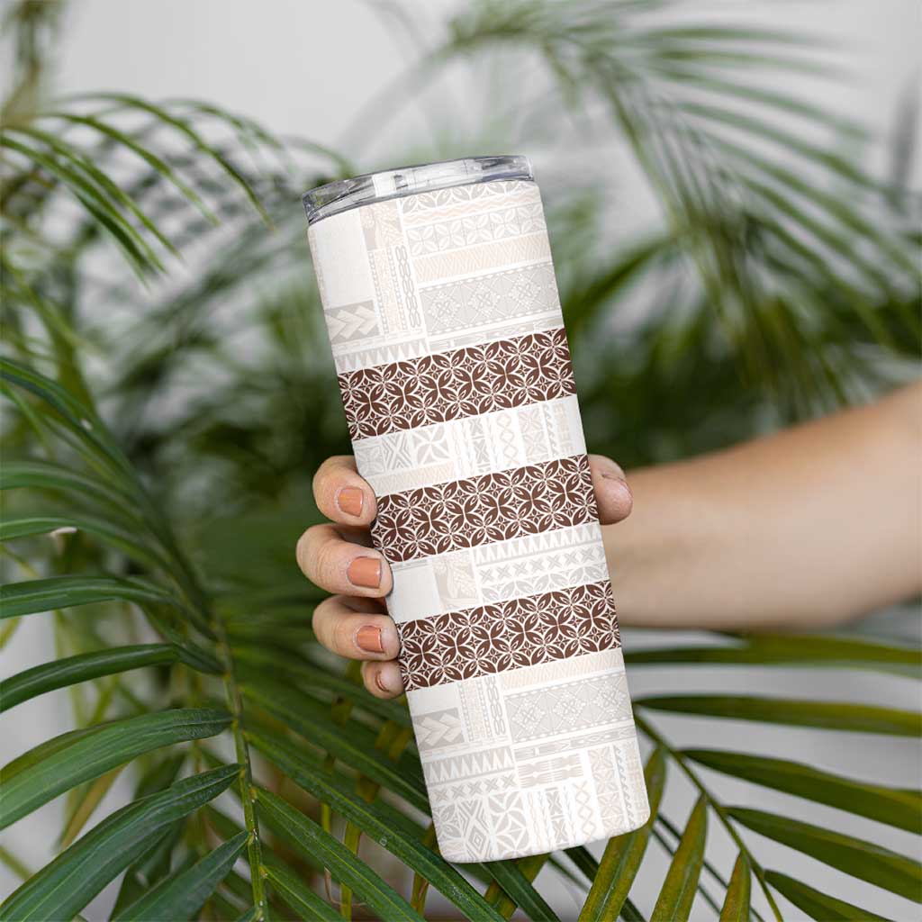 Samoa Siapo Brown Trimmed Skinny Tumbler Samoa White Sunday - Polynesian Pride