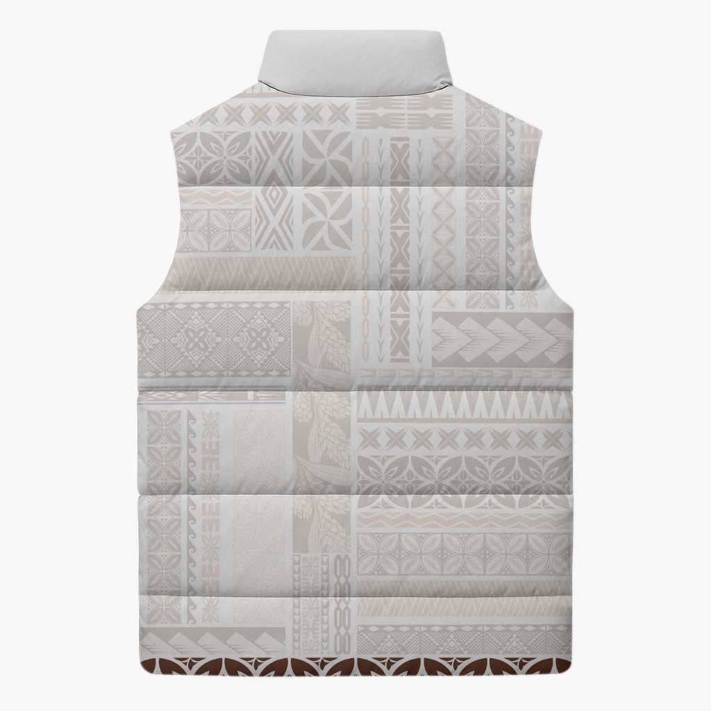 Samoa Siapo Brown Trimmed Sleeveless Puffer Jacket Samoa White Sunday - Polynesian Pride
