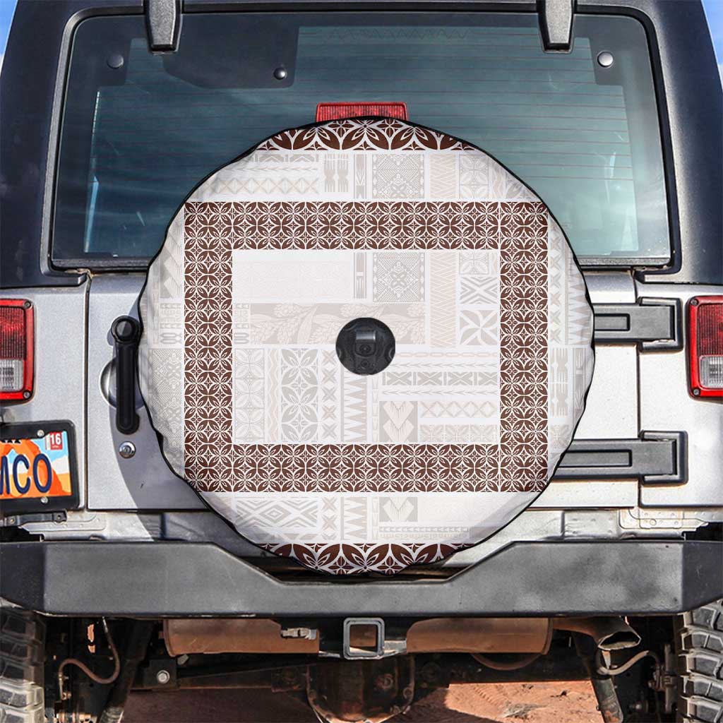 Samoa Siapo Brown Trimmed Spare Tire Cover Samoa White Sunday LT01 Brown - Polynesian Pride