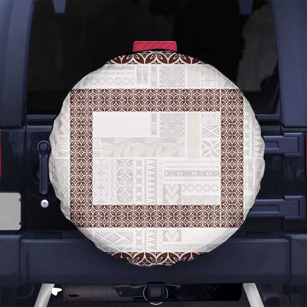 Samoa Siapo Brown Trimmed Spare Tire Cover Samoa White Sunday - Polynesian Pride