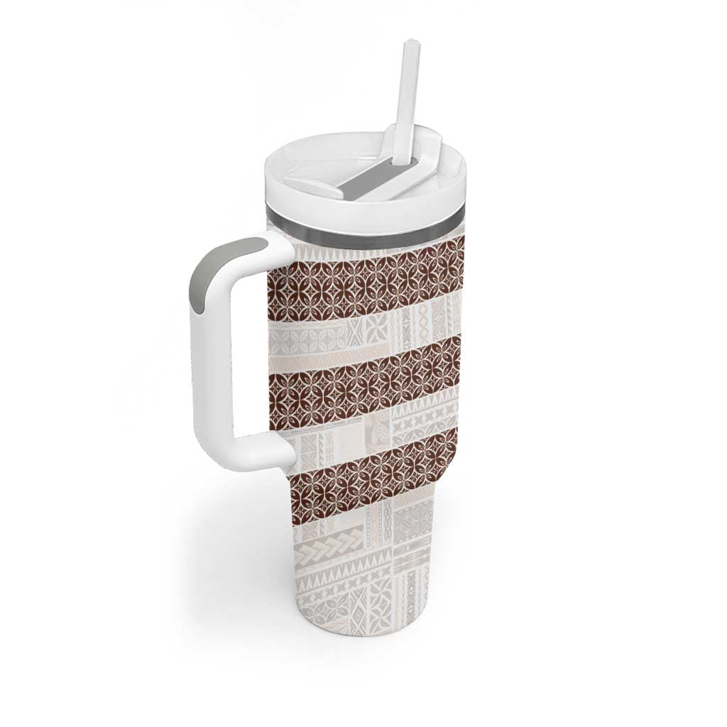 Samoa Siapo Brown Trimmed Tumbler With Handle Samoa White Sunday - Polynesian Pride
