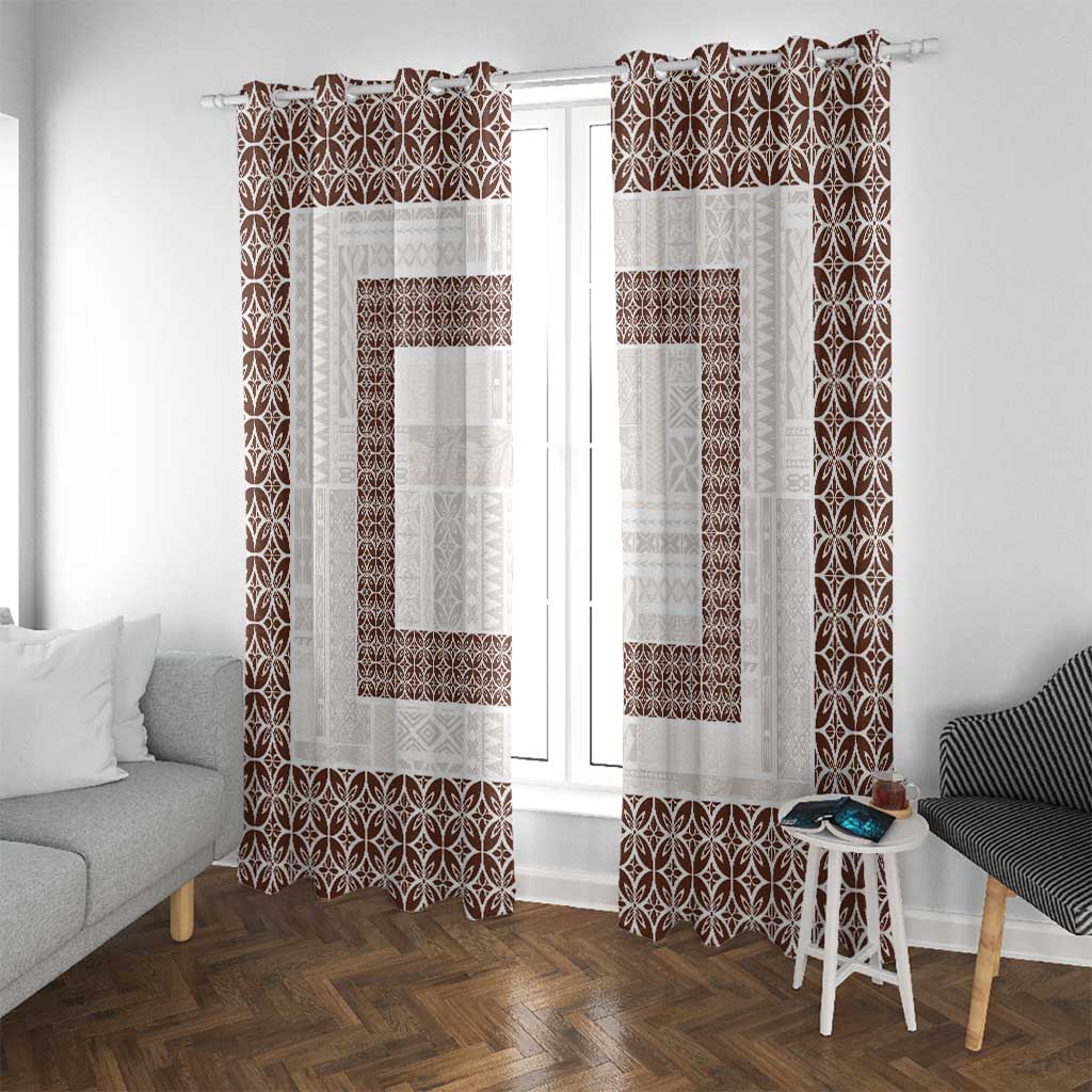 Samoa Siapo Brown Trimmed Window Curtain Samoa White Sunday - Polynesian Pride