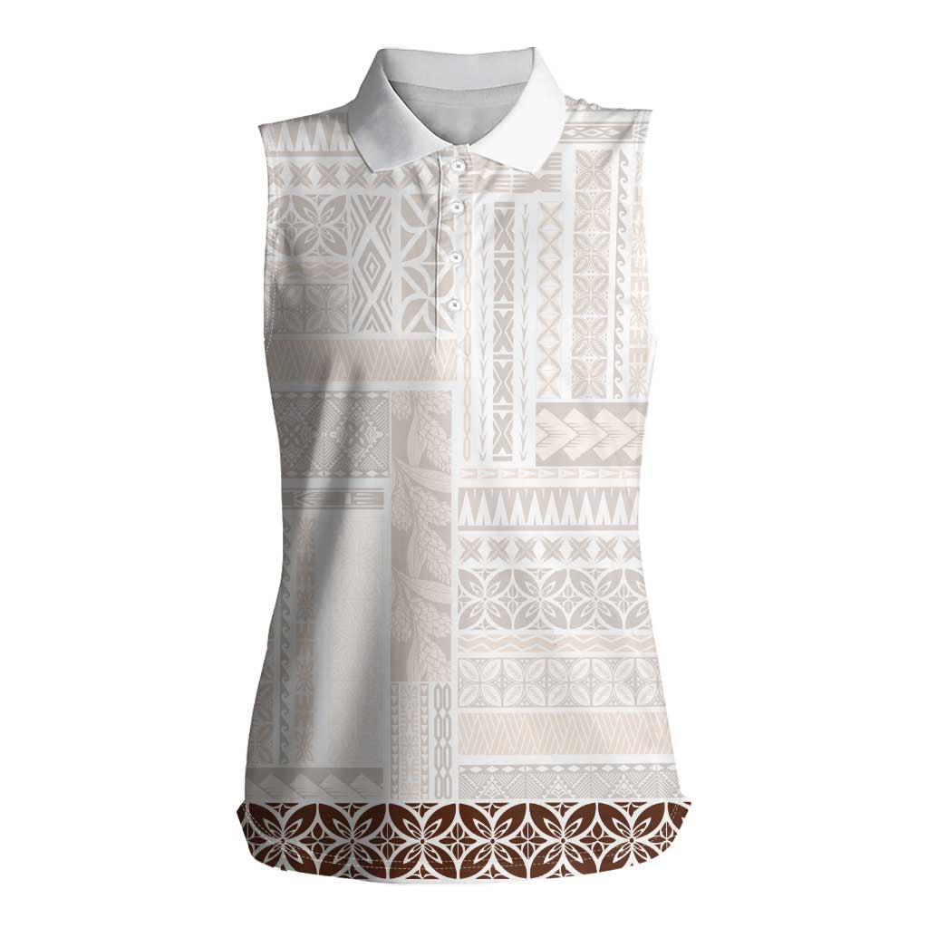 Samoa Siapo Brown Trimmed Women Sleeveless Polo Shirt Samoa White Sunday - Polynesian Pride