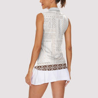 Samoa Siapo Brown Trimmed Women Sleeveless Polo Shirt Samoa White Sunday - Polynesian Pride
