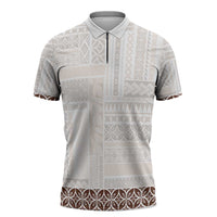 Samoa Siapo Brown Trimmed Zipper Polo Shirt Samoa White Sunday - Polynesian Pride