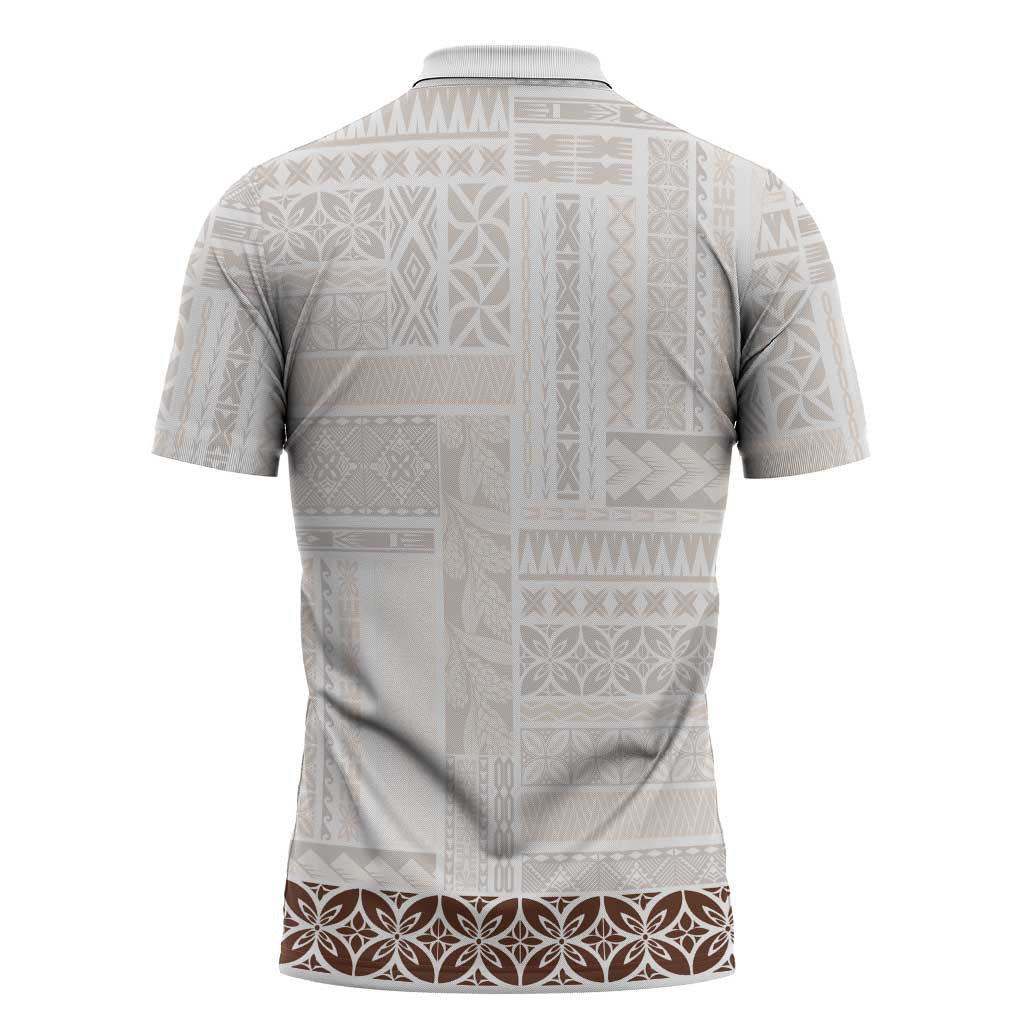Samoa Siapo Brown Trimmed Zipper Polo Shirt Samoa White Sunday - Polynesian Pride