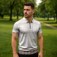 Samoa Siapo Brown Trimmed Zipper Polo Shirt Samoa White Sunday - Polynesian Pride