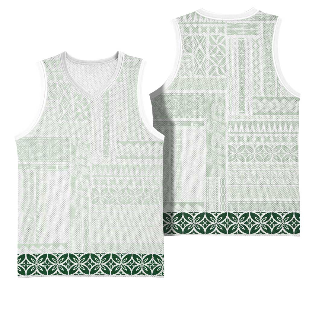 Samoa Siapo Green Trimmed Basketball Jersey Samoa White Sunday - Polynesian Pride
