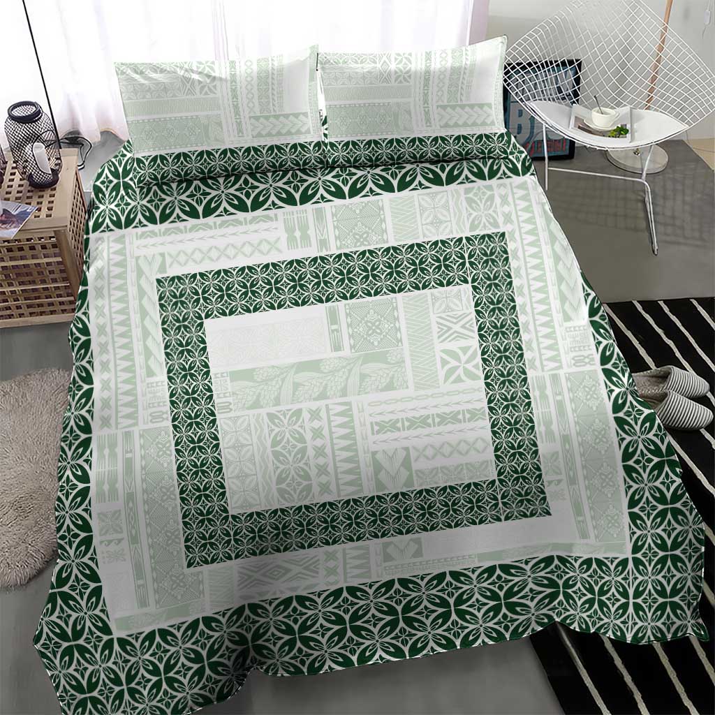 Samoa Siapo Green Trimmed Bedding Set Samoa White Sunday - Polynesian Pride