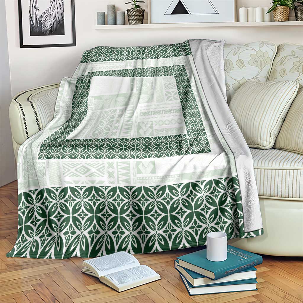 Samoa Siapo Green Trimmed Blanket Samoa White Sunday LT01 Green - Polynesian Pride