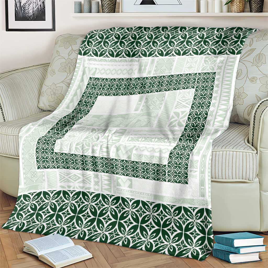 Samoa Siapo Green Trimmed Blanket Samoa White Sunday - Polynesian Pride