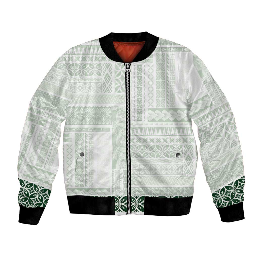 Samoa Siapo Green Trimmed Bomber Jacket Samoa White Sunday LT01 Unisex Green - Polynesian Pride