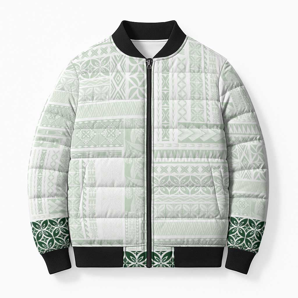 Samoa Siapo Green Trimmed Bomber Puffer Jacket Samoa White Sunday - Polynesian Pride