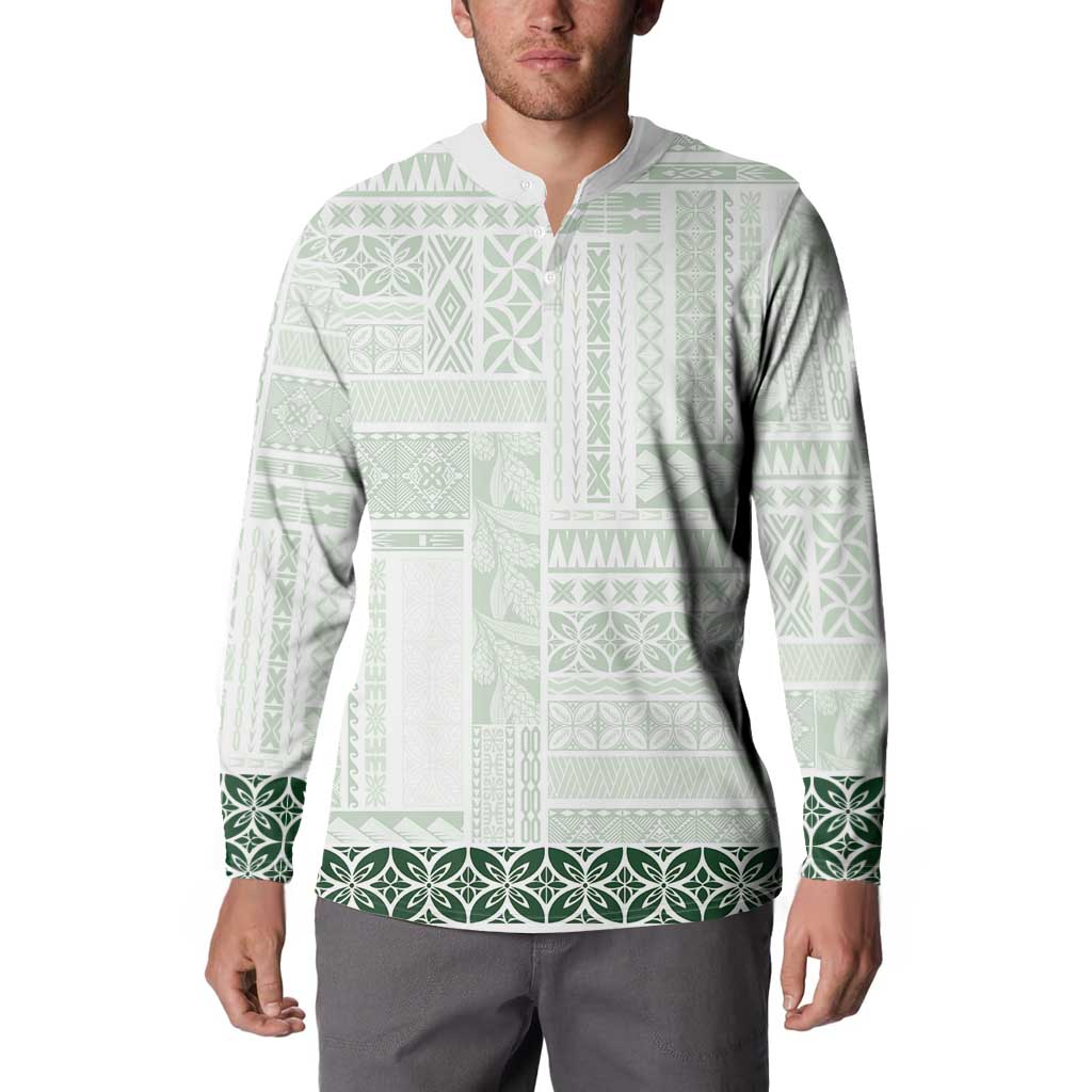 Samoa Siapo Green Trimmed Button Sweatshirt Samoa White Sunday - Polynesian Pride