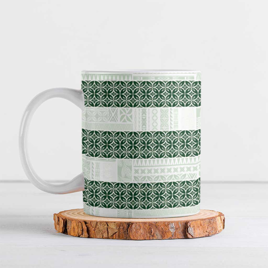 Samoa Siapo Green Trimmed Ceramic Mug Samoa White Sunday - Polynesian Pride