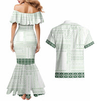 Samoa Siapo Green Trimmed Couples Matching Mermaid Dress and Hawaiian Shirt Samoa White Sunday - Polynesian Pride