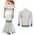 Samoa Siapo Green Trimmed Couples Matching Mermaid Dress and Long Sleeve Button Shirt Samoa White Sunday - Polynesian Pride