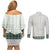 Samoa Siapo Green Trimmed Couples Matching Off Shoulder Short Dress and Long Sleeve Button Shirt Samoa White Sunday - Polynesian Pride