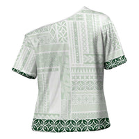Samoa Siapo Green Trimmed Cross Shoulder Shirt Samoa White Sunday - Polynesian Pride