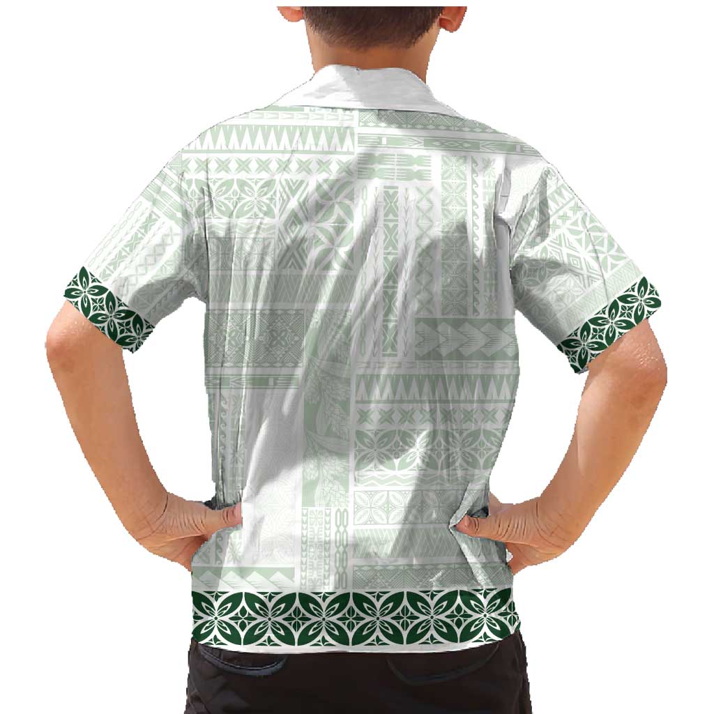 Samoa Siapo Green Trimmed Family Matching Mermaid Dress and Hawaiian Shirt Samoa White Sunday - Polynesian Pride