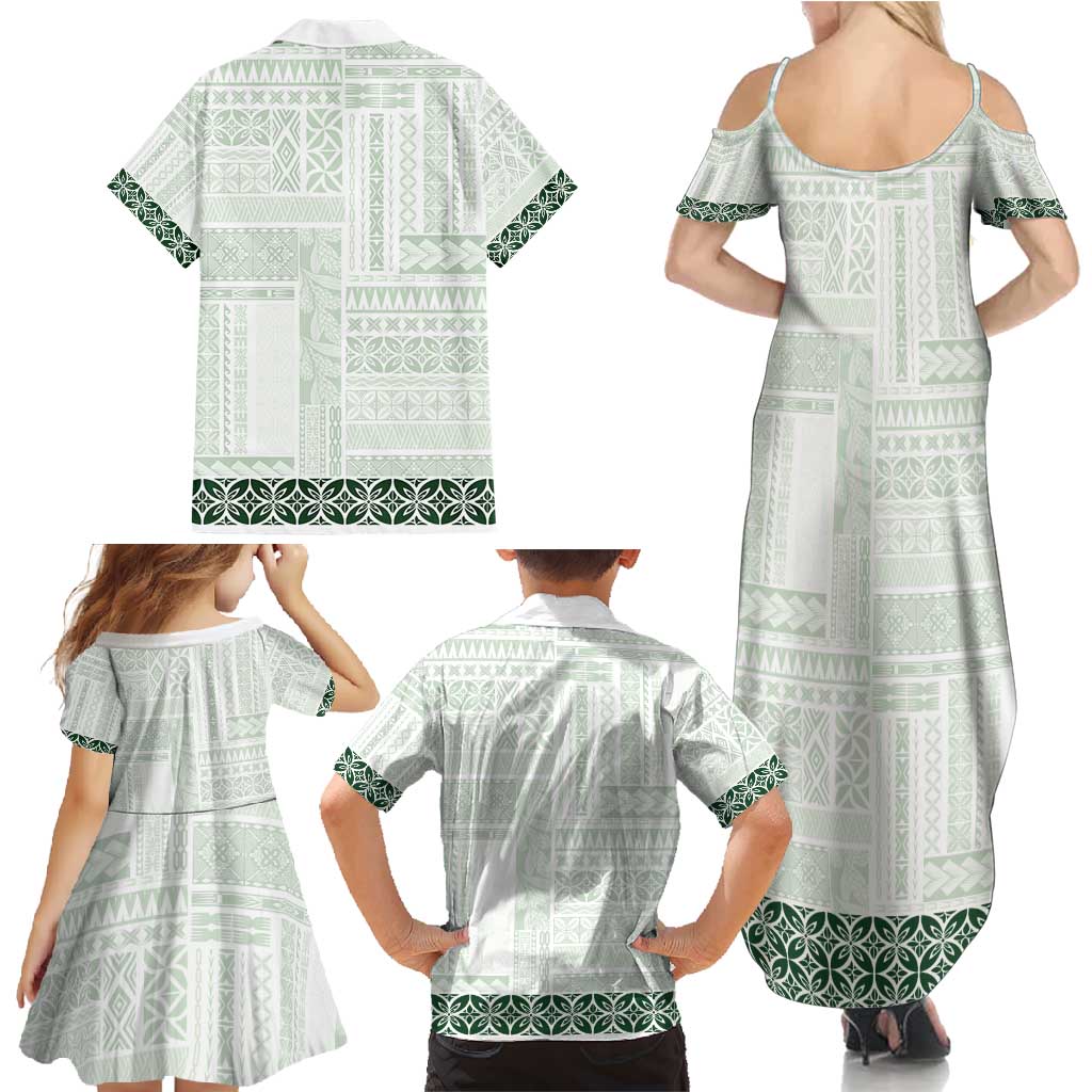 Samoa Siapo Green Trimmed Family Matching Summer Maxi Dress and Hawaiian Shirt Samoa White Sunday - Polynesian Pride