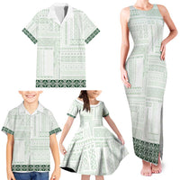 Samoa Siapo Green Trimmed Family Matching Tank Maxi Dress and Hawaiian Shirt Samoa White Sunday - Polynesian Pride