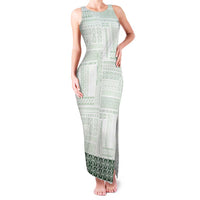 Samoa Siapo Green Trimmed Family Matching Tank Maxi Dress and Hawaiian Shirt Samoa White Sunday - Polynesian Pride