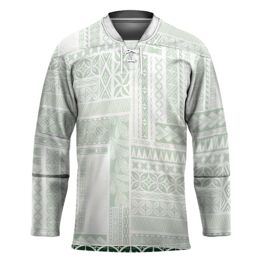 Samoa Siapo Green Trimmed Hockey Jersey Samoa White Sunday - Polynesian Pride