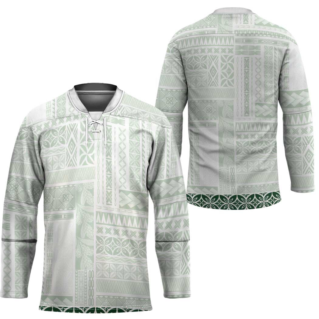 Samoa Siapo Green Trimmed Hockey Jersey Samoa White Sunday - Polynesian Pride