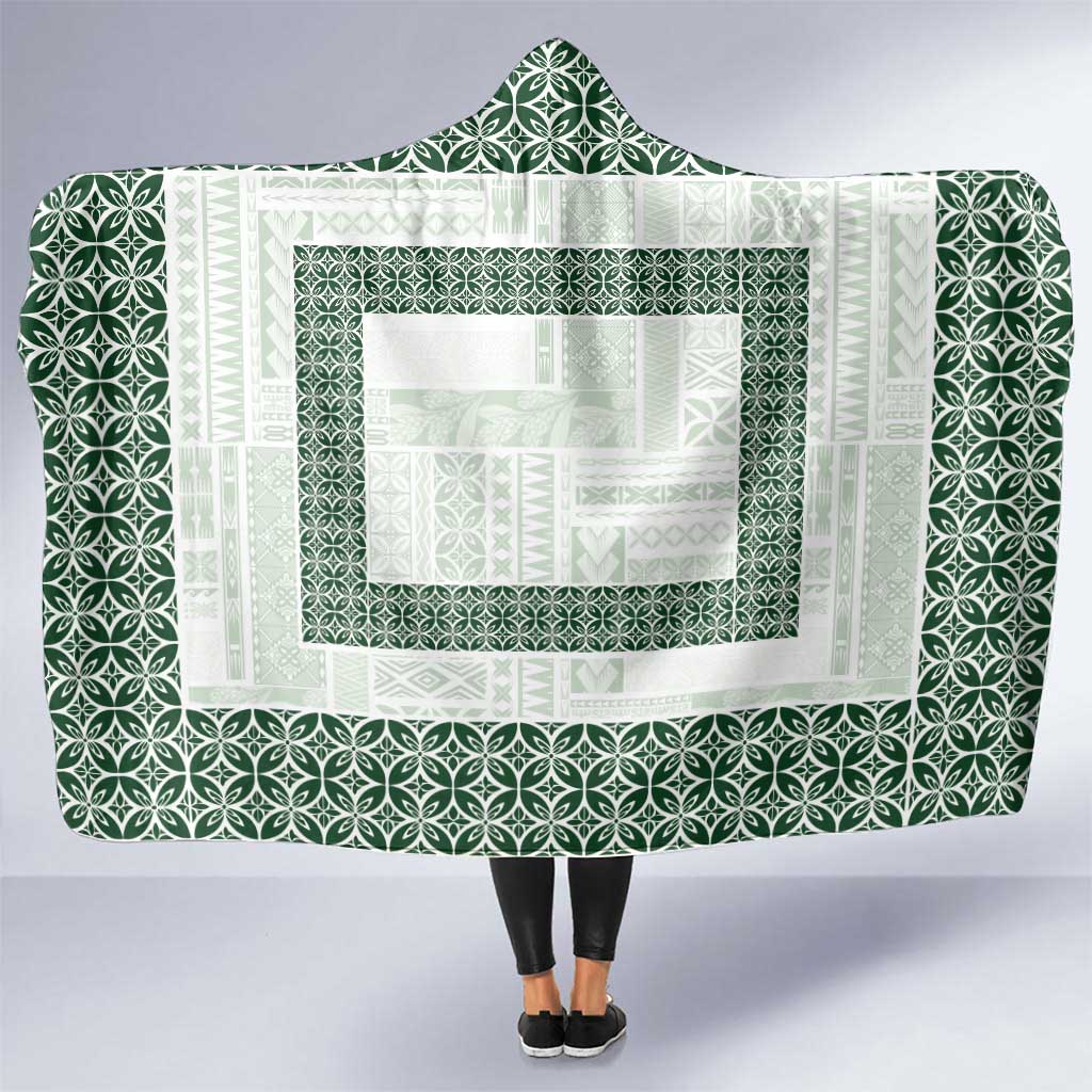 Samoa Siapo Green Trimmed Hooded Blanket Samoa White Sunday LT01 One Size Green - Polynesian Pride