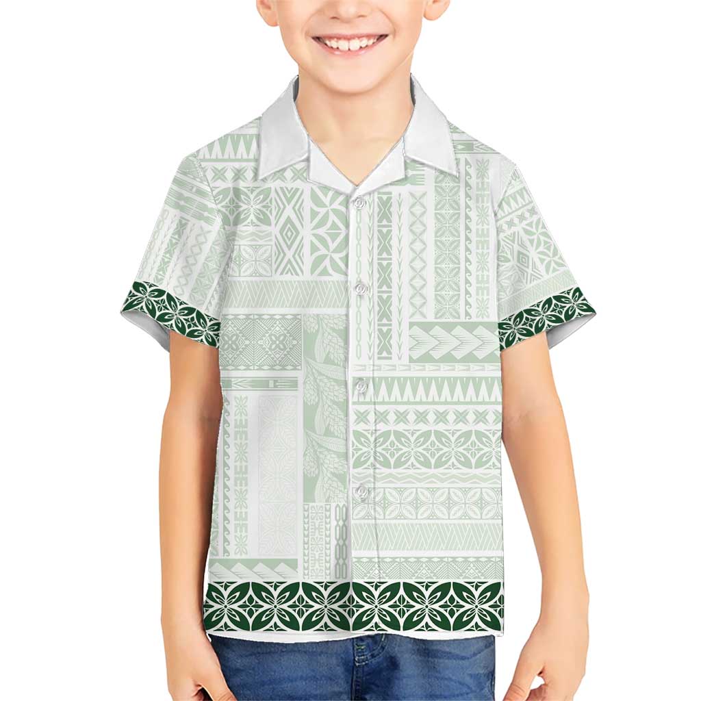 Samoa Siapo Green Trimmed Kid Hawaiian Shirt Samoa White Sunday - Polynesian Pride