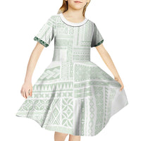 Samoa Siapo Green Trimmed Kid Short Sleeve Dress Samoa White Sunday - Polynesian Pride