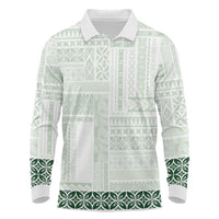 Samoa Siapo Green Trimmed Long Sleeve Polo Shirt Samoa White Sunday - Polynesian Pride