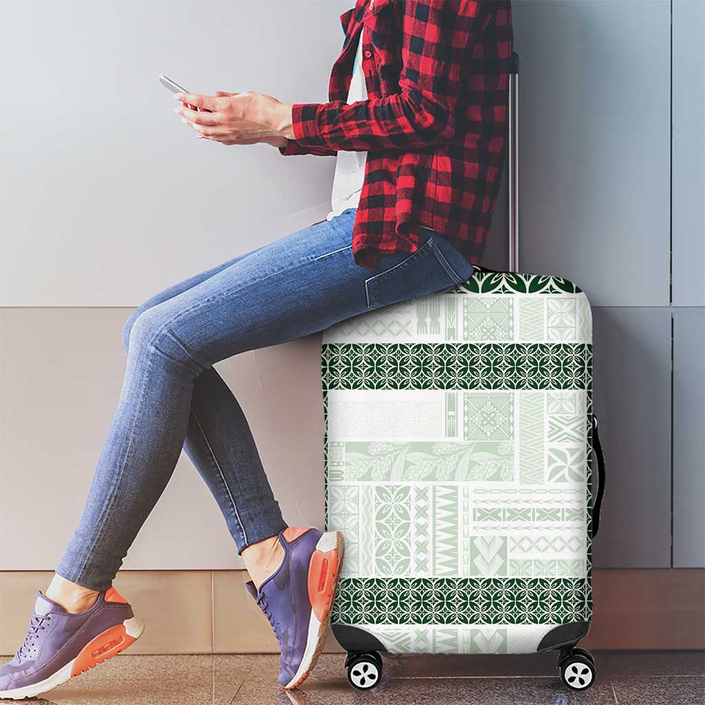 Samoa Siapo Green Trimmed Luggage Cover Samoa White Sunday - Polynesian Pride