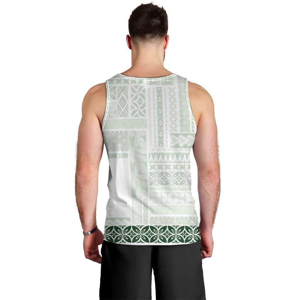 Samoa Siapo Green Trimmed Men Tank Top Samoa White Sunday - Polynesian Pride