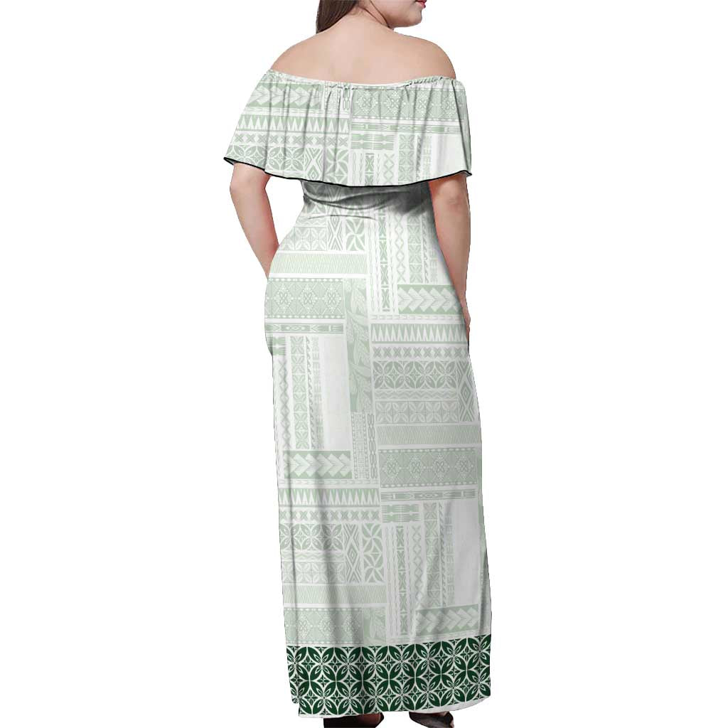 Samoa Siapo Green Trimmed Off Shoulder Maxi Dress Samoa White Sunday - Polynesian Pride