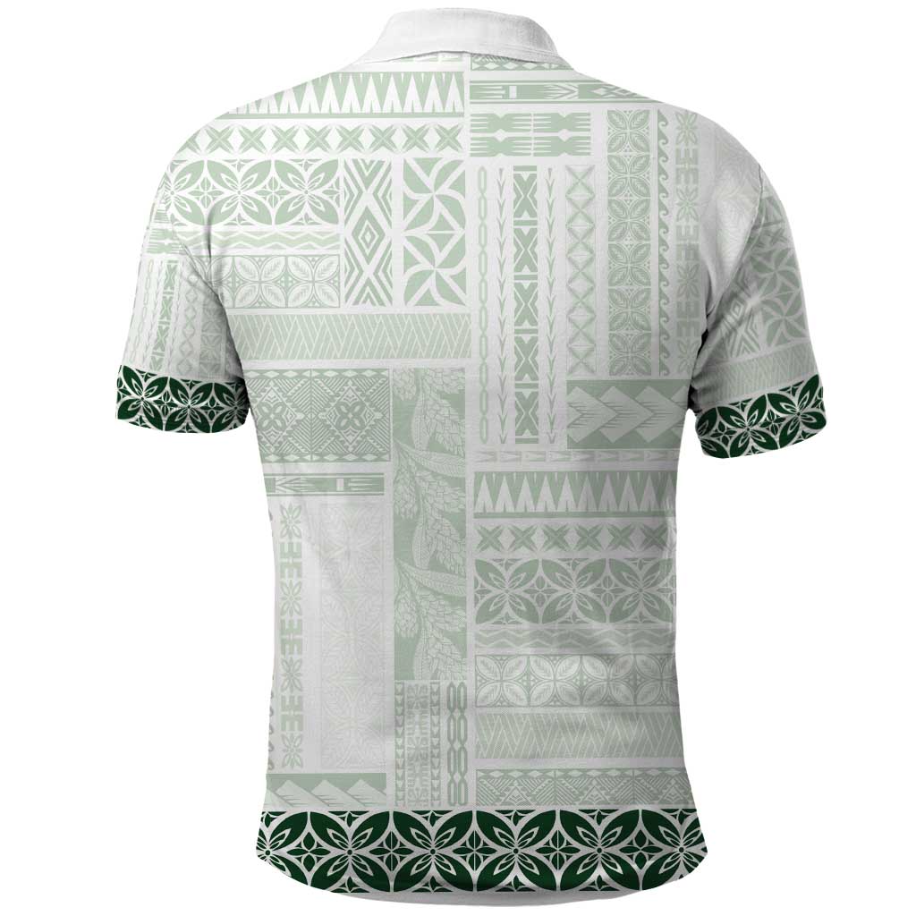 Samoa Siapo Green Trimmed Polo Shirt Samoa White Sunday - Polynesian Pride