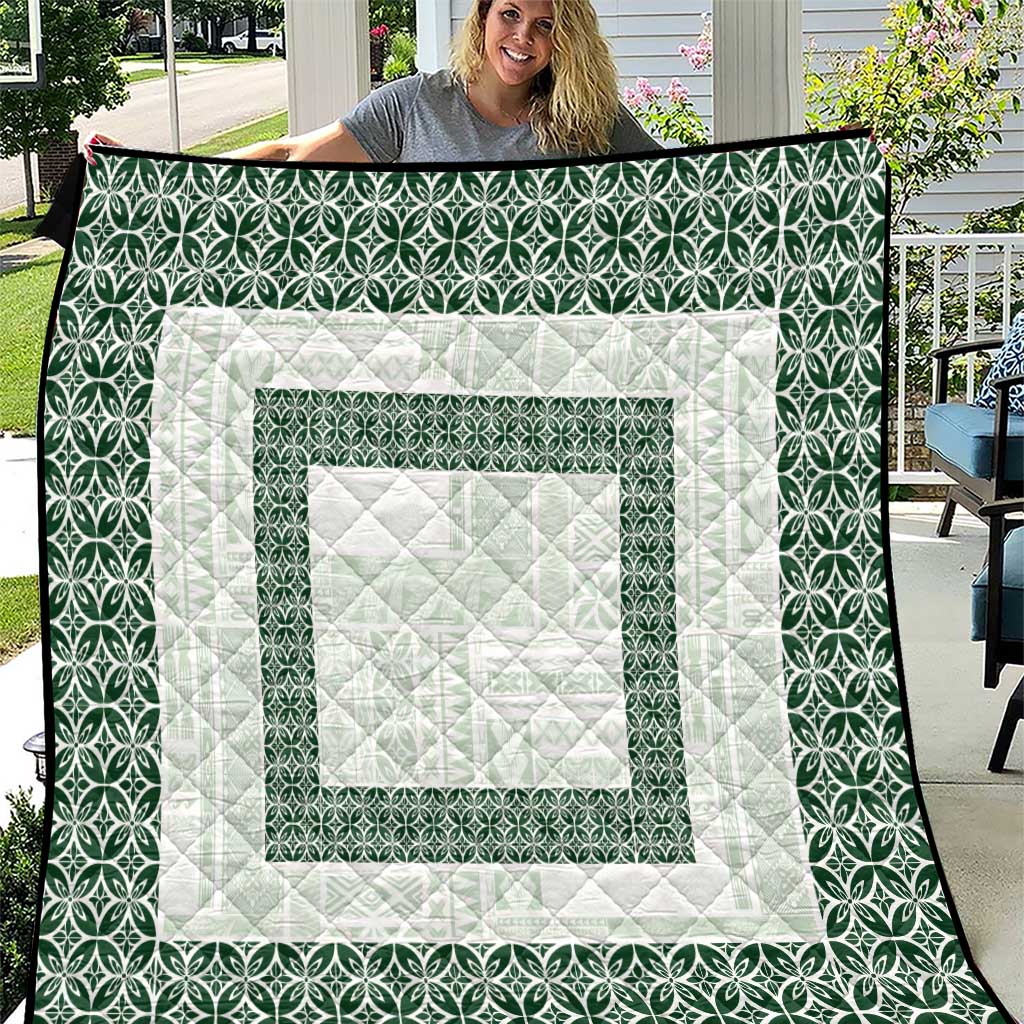 Samoa Siapo Green Trimmed Quilt Samoa White Sunday LT01 Green - Polynesian Pride