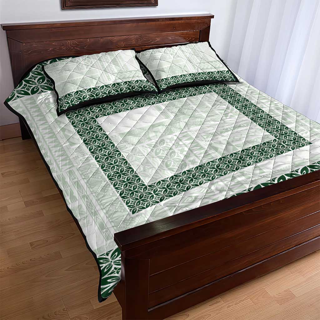 Samoa Siapo Green Trimmed Quilt Bed Set Samoa White Sunday - Polynesian Pride