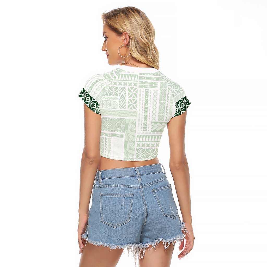 Samoa Siapo Green Trimmed Raglan Cropped T Shirt Samoa White Sunday - Polynesian Pride